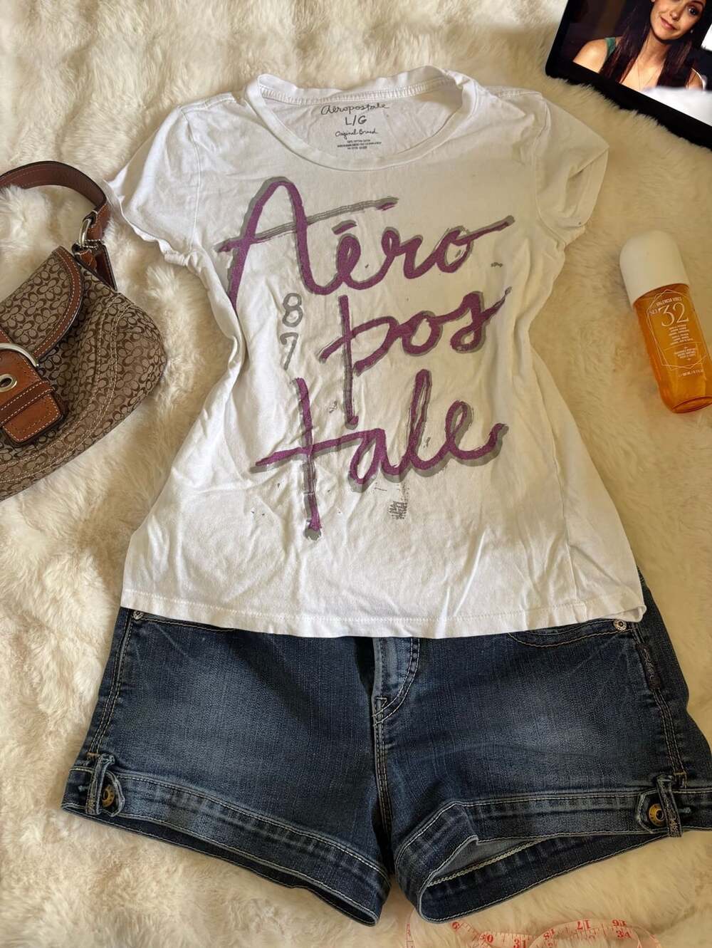 Aeropostale Graphic T-Shirt Size L/G White Purple Cotton